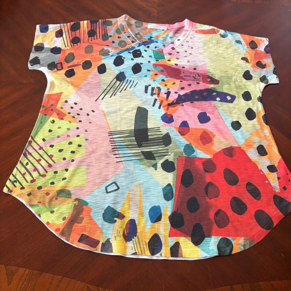 Jess & Jane T Shirt Dot Abstract Geometric Artsy Colorblock Small Multi Womens - Picture 5 of 11